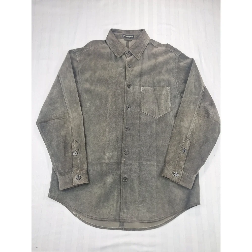 Joseph & Lyman Mens Medium Charcoal Grey 100% Suede Leather Button Shirt Jacket